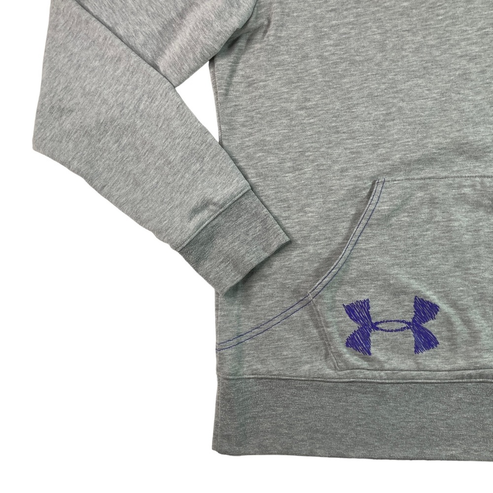 Under Armour Hoodie Womens Large Hooded Sweatshirt Gray Front Pocket Purple Logo - Picture 3 of 12